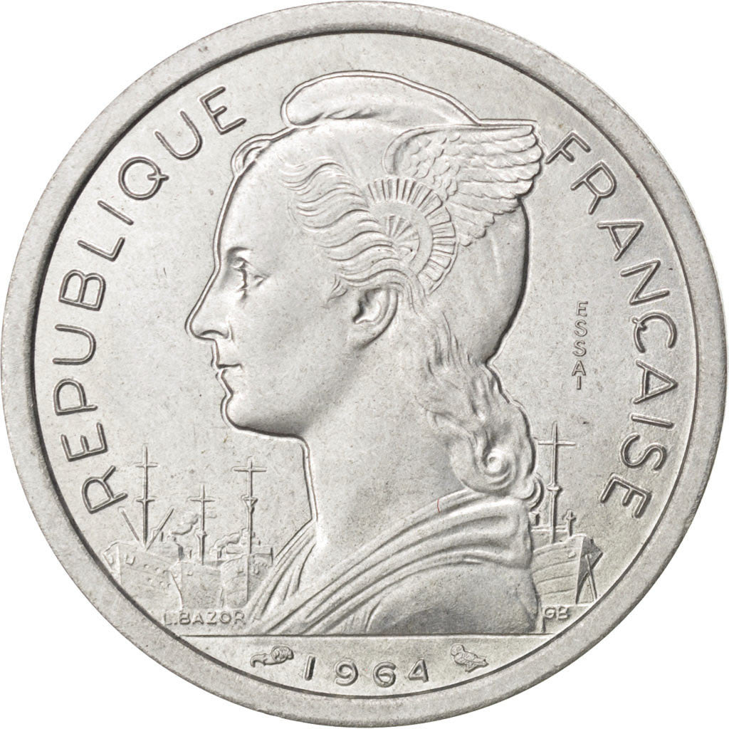 Coin, Comoros, 2 Francs, 1964, Paris, MS(60-62), Aluminium, KM:E2, Lecompte:34