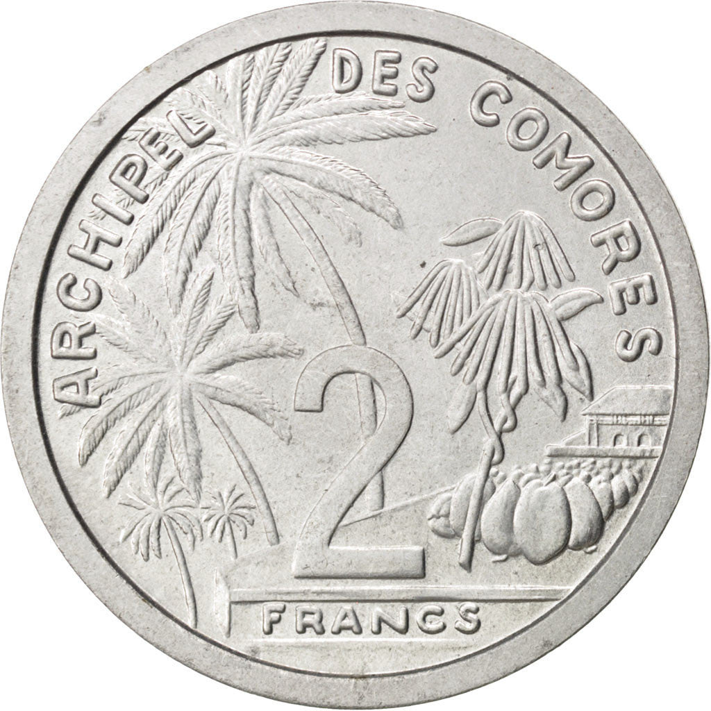 Coin, Comoros, 2 Francs, 1964, Paris, MS(60-62), Aluminium, KM:E2, Lecompte:34