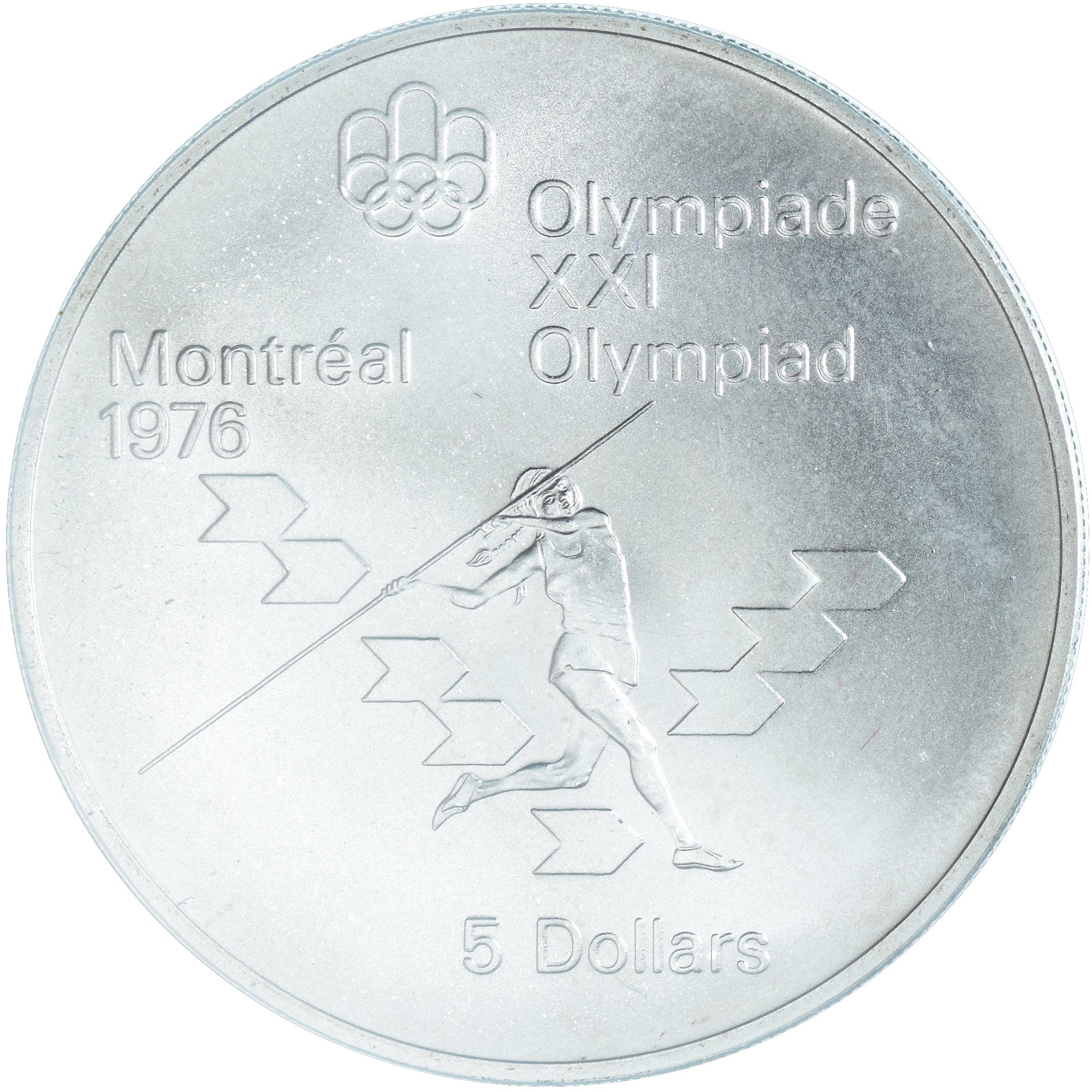 Coin, Canada, Elizabeth II, Javelin, 5 Dollars, 1975, MS(65-70), Silver, KM:99