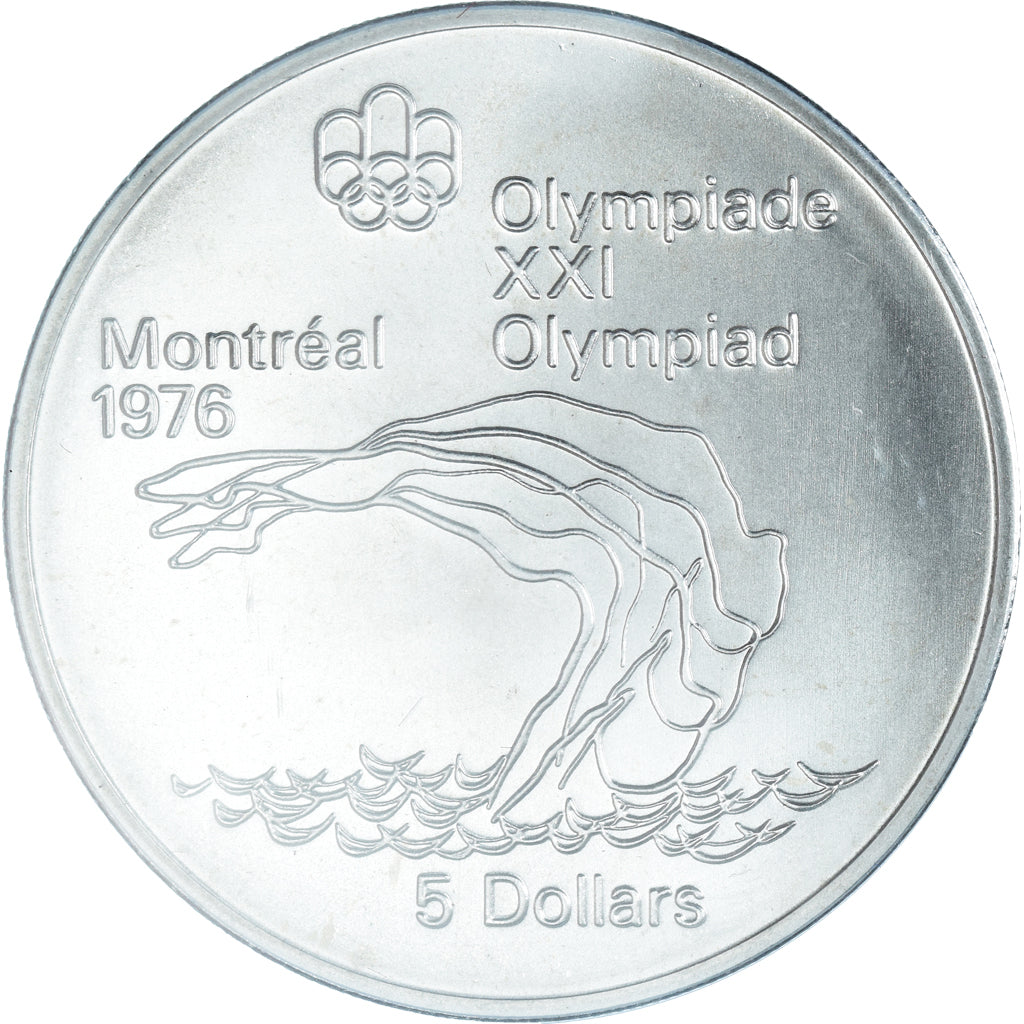Coin, Canada, Elizabeth II, Platform Diver, 5 Dollars, 1975, MS(65-70), Silver
