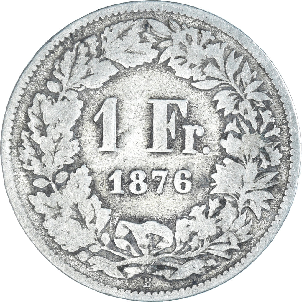 Moneta, Szwajcaria, Franc, 1876, Bern, F(12-15), Srebro, KM:24