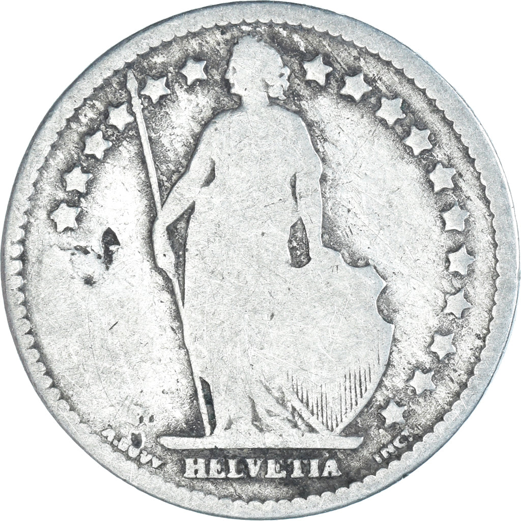 Moeda, Suíça, Franc, 1877, Bern, F(12-15), Prata, KM:24