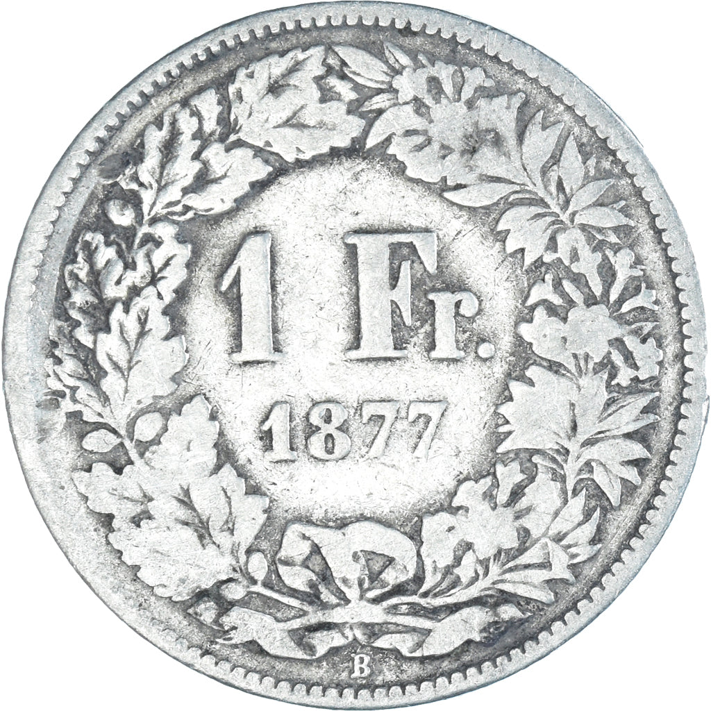 Moeda, Suíça, Franc, 1877, Bern, F(12-15), Prata, KM:24