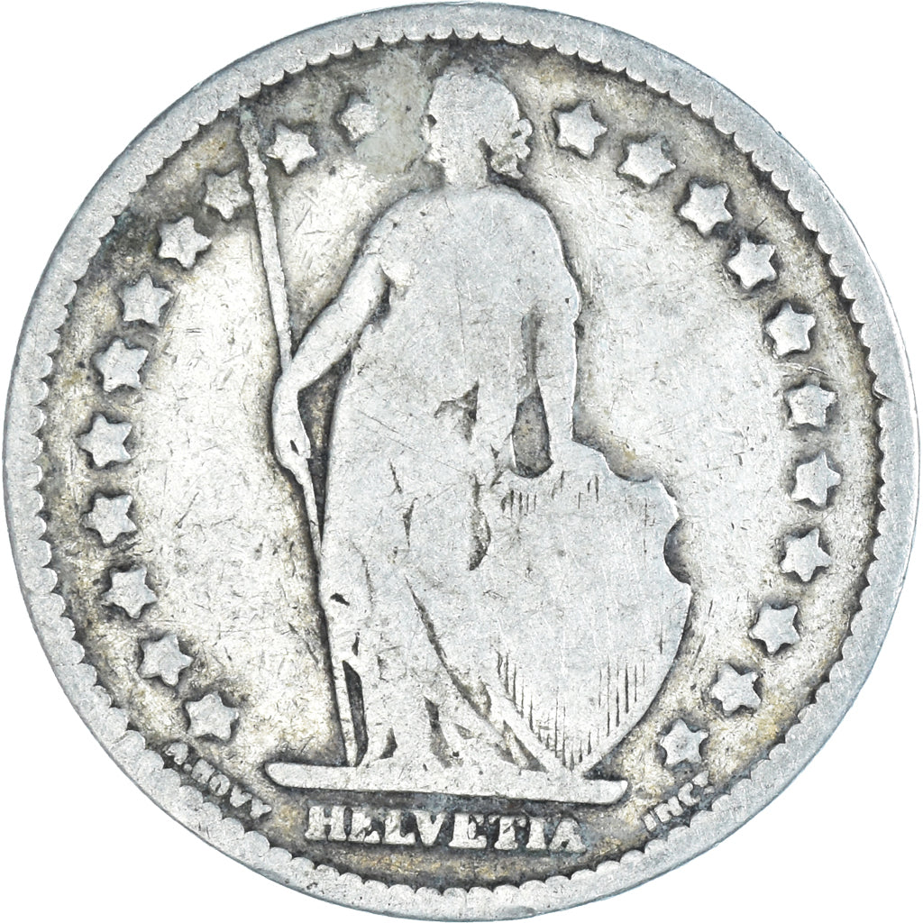 Moeda, Suíça, Franc, 1877, Bern, F(12-15), Prata, KM:24