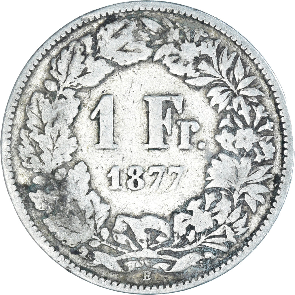 Moeda, Suíça, Franc, 1877, Bern, F(12-15), Prata, KM:24