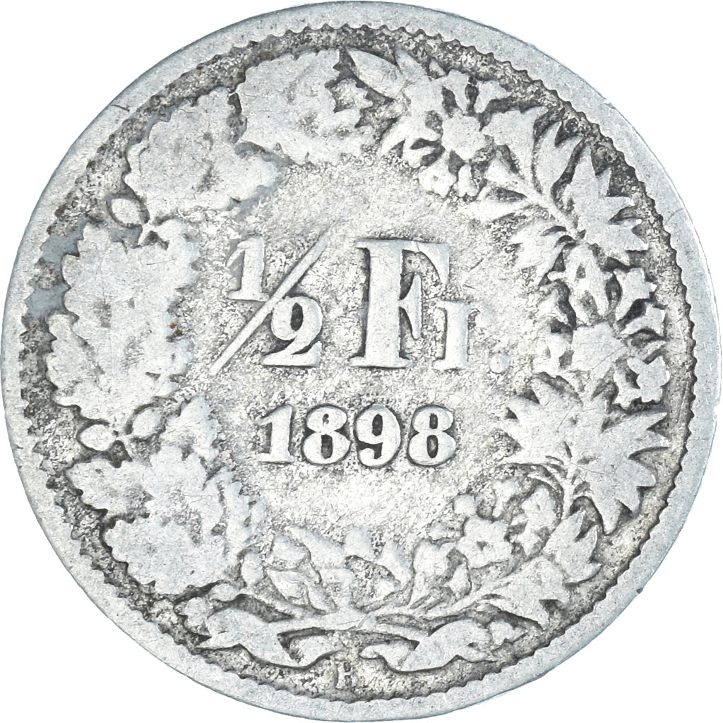 Moneta, Szwajcaria, 1/2 Franc, 1898, Bern, VF(20-25), Srebro, KM:23