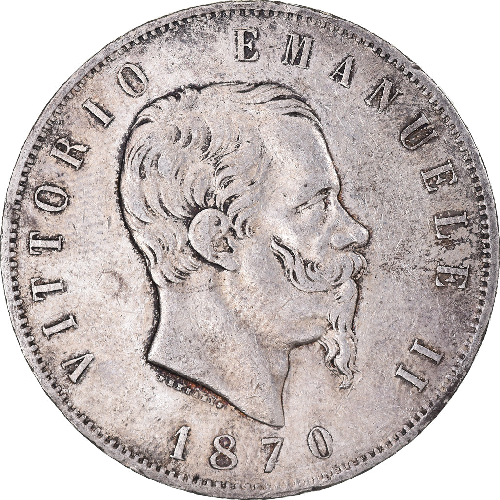 Coin, Italy, Vittorio Emanuele II, 5 Lire, 1870, Milan, VF(30-35), Silver