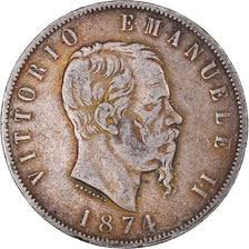 Coin, Italy, Vittorio Emanuele II, 5 Lire, 1874, Milan, VF(30-35), Silver