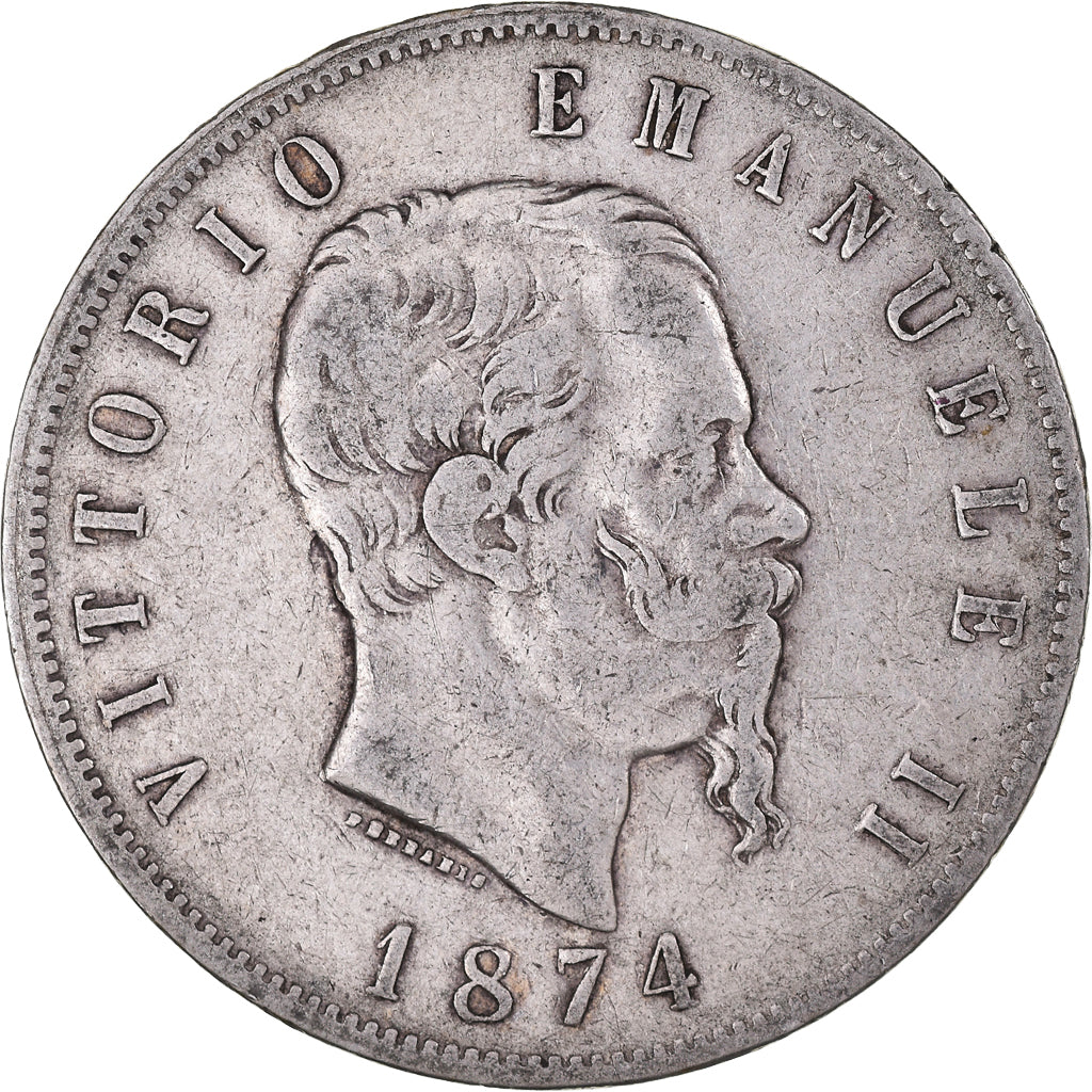 Coin, Italy, Vittorio Emanuele II, 5 Lire, 1874, Milan, VF(20-25), Silver