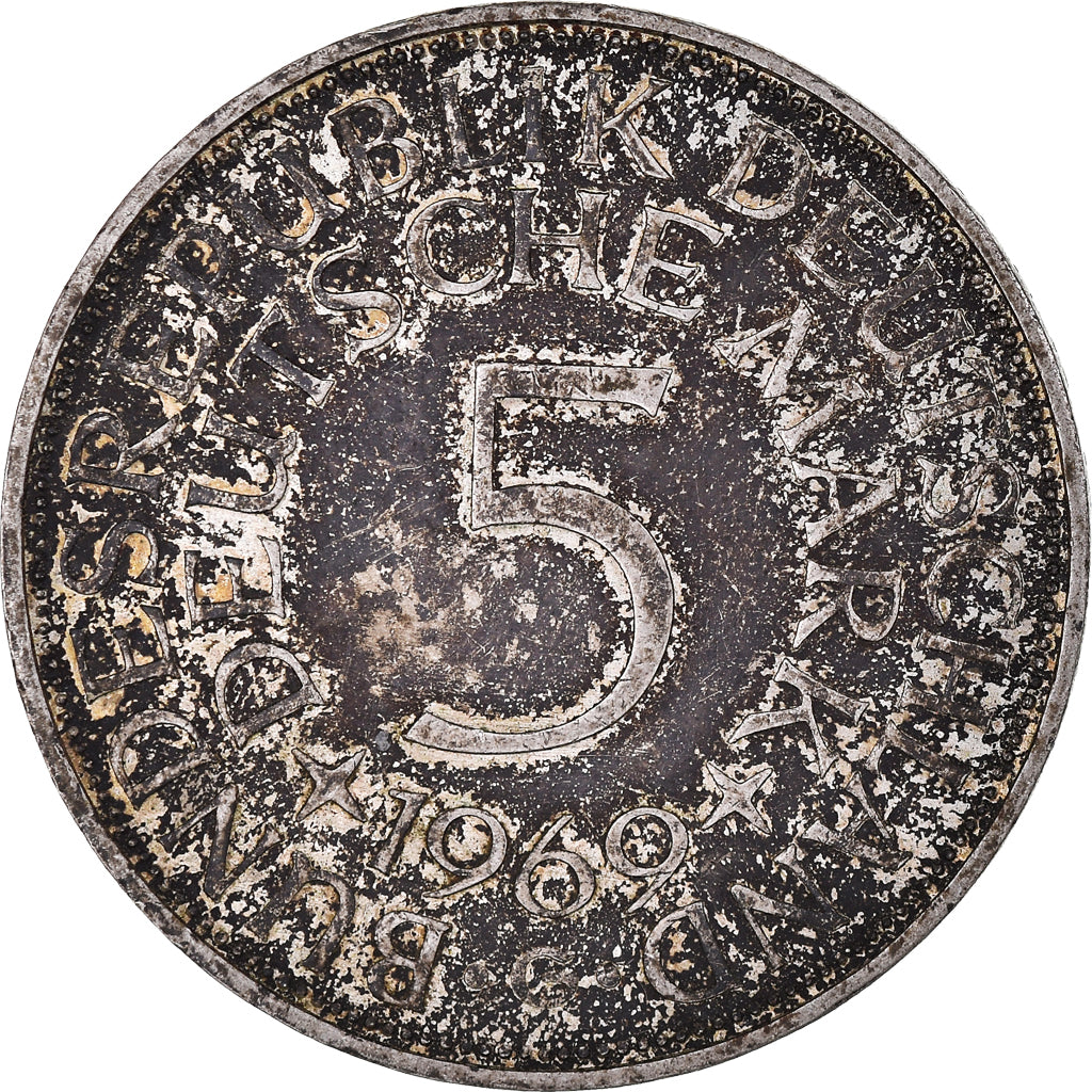Monnaie, République fédérale allemande, 5 Mark, 1969, Karlsruhe, SUP, Argent