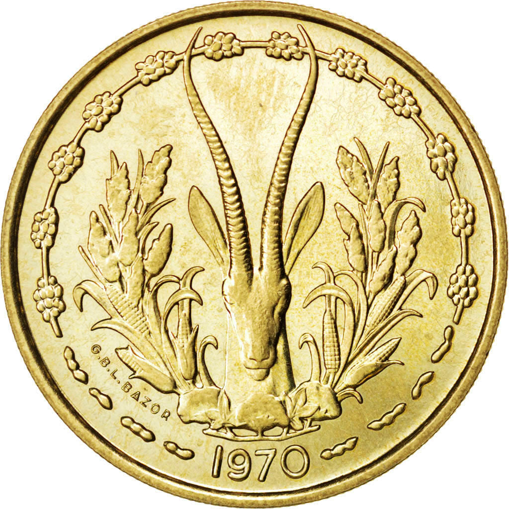 Coin, West African States, 25 Francs, 1970, MS(63), Aluminum-Bronze, KM:E5