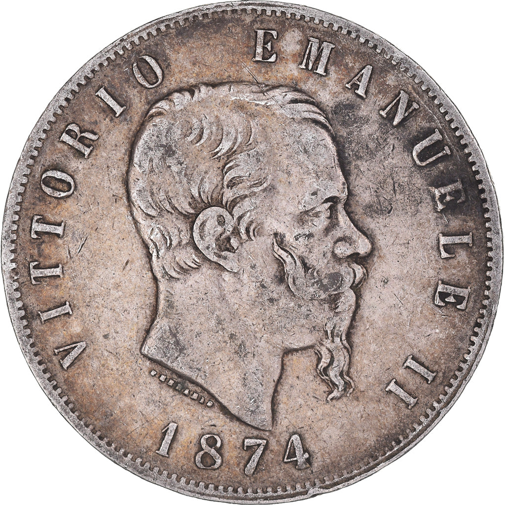 Coin, Italy, Vittorio Emanuele II, 5 Lire, 1874, Milan, VF(30-35), Silver