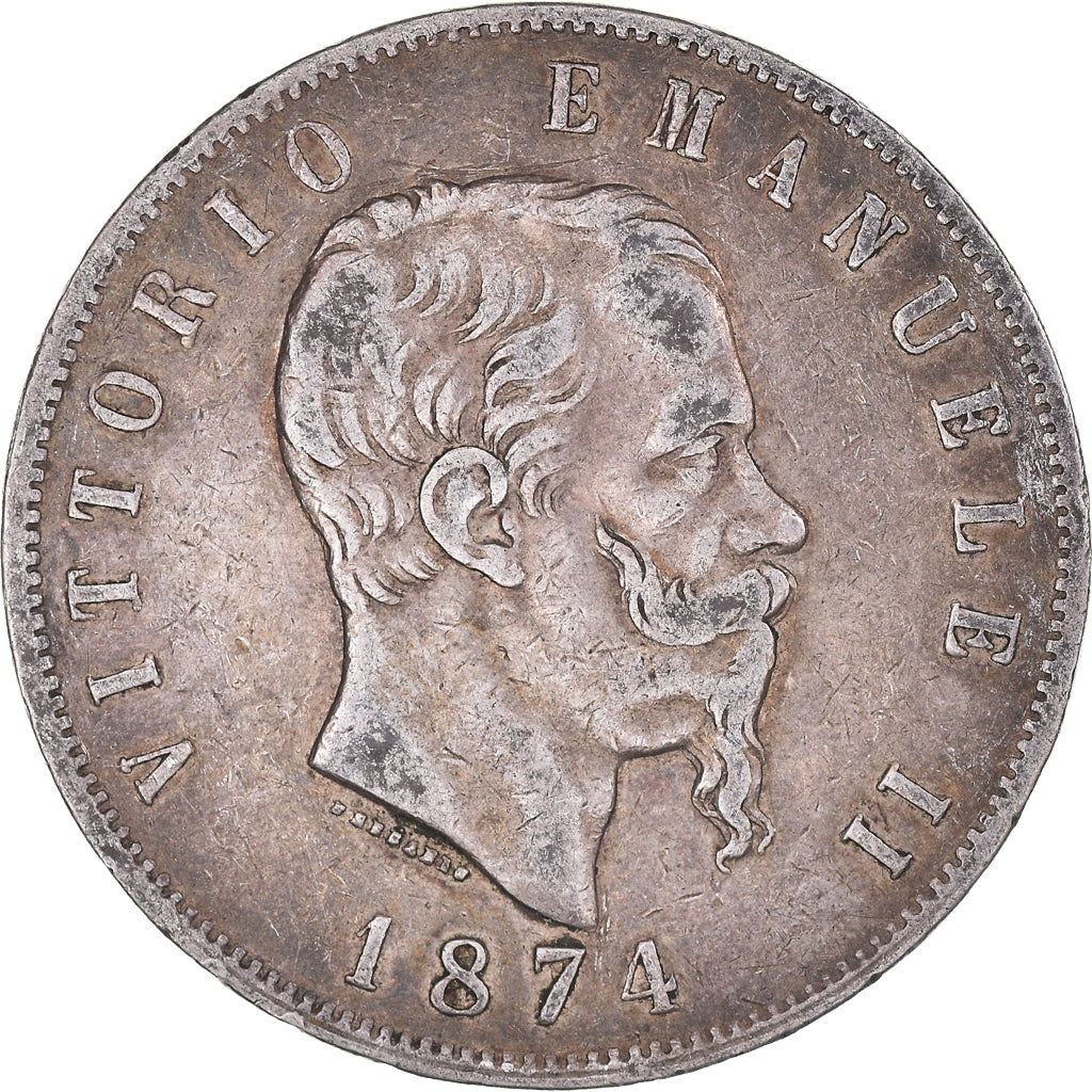 Coin, Italy, Vittorio Emanuele II, 5 Lire, 1874, Milan, VF(30-35), Silver