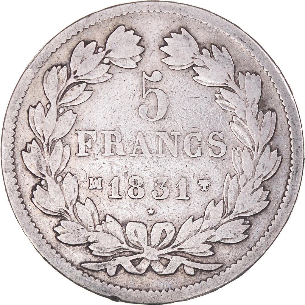 Moneta, Francja, Louis-Philippe, 5 Francs, 1831, Marseille, VF(20-25), Srebro