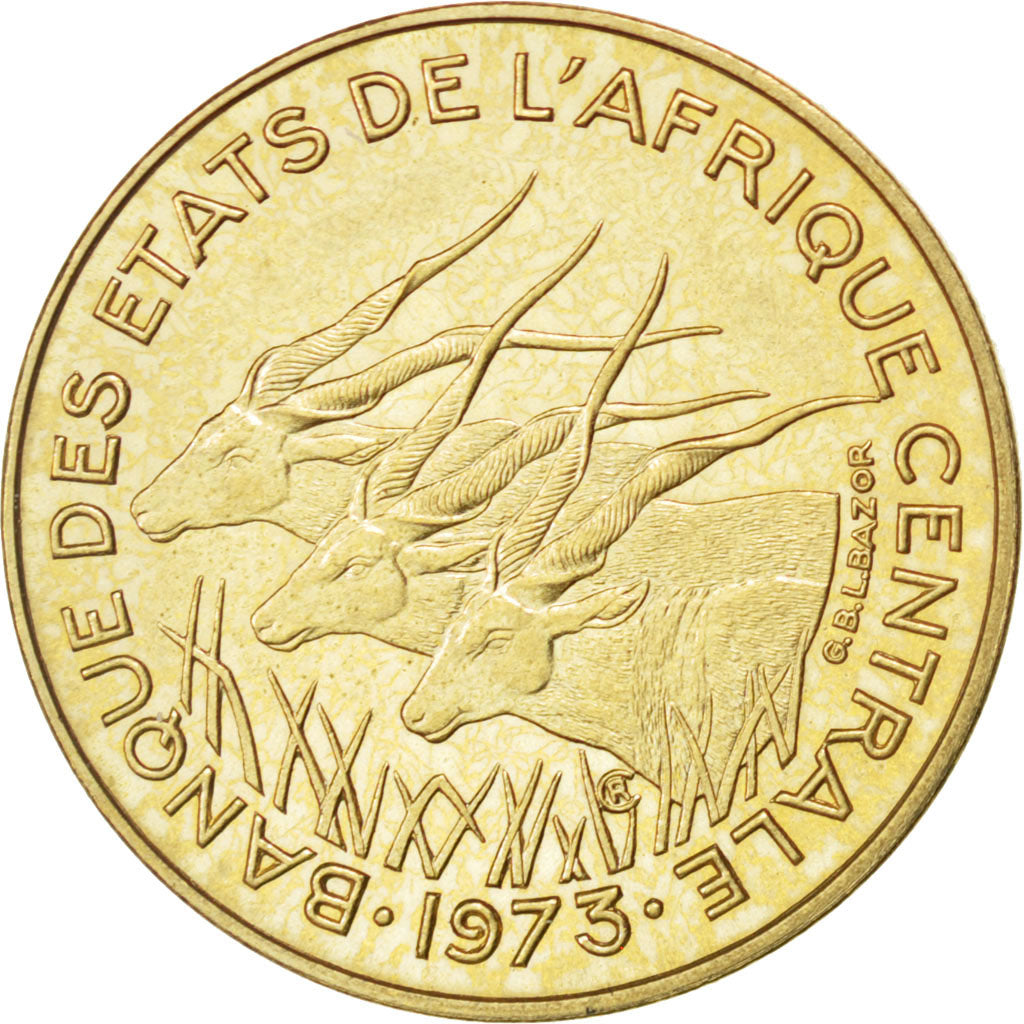 Coin, Central African States, 5 Francs, 1973, Paris, MS(60-62), Aluminum-Bronze