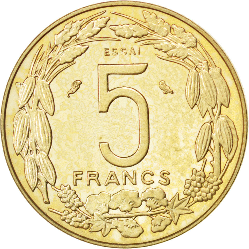 Coin, Central African States, 5 Francs, 1973, Paris, MS(60-62), Aluminum-Bronze