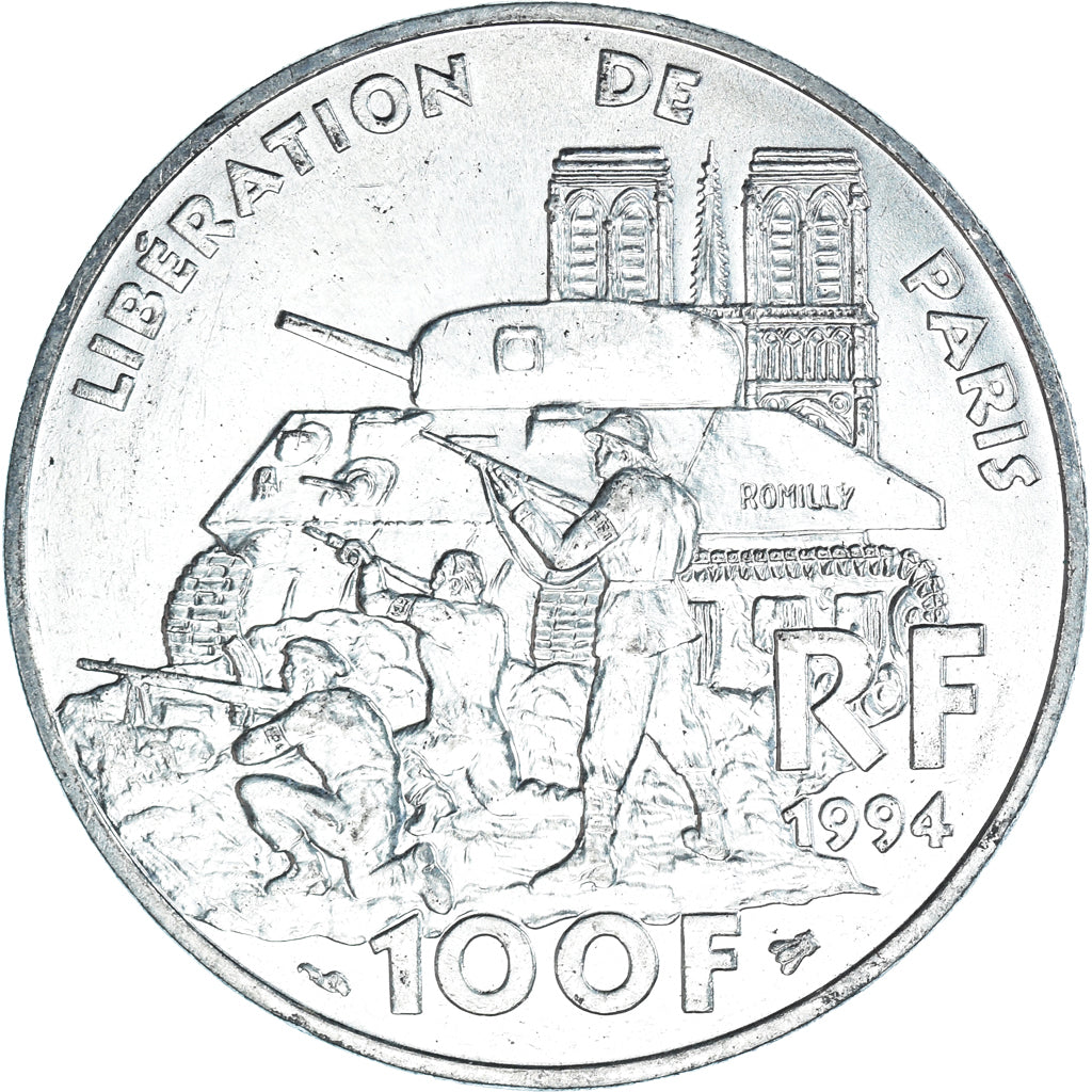 Coin, France, Libération de Paris, 100 Francs, 1994, AU(55-58), Silver