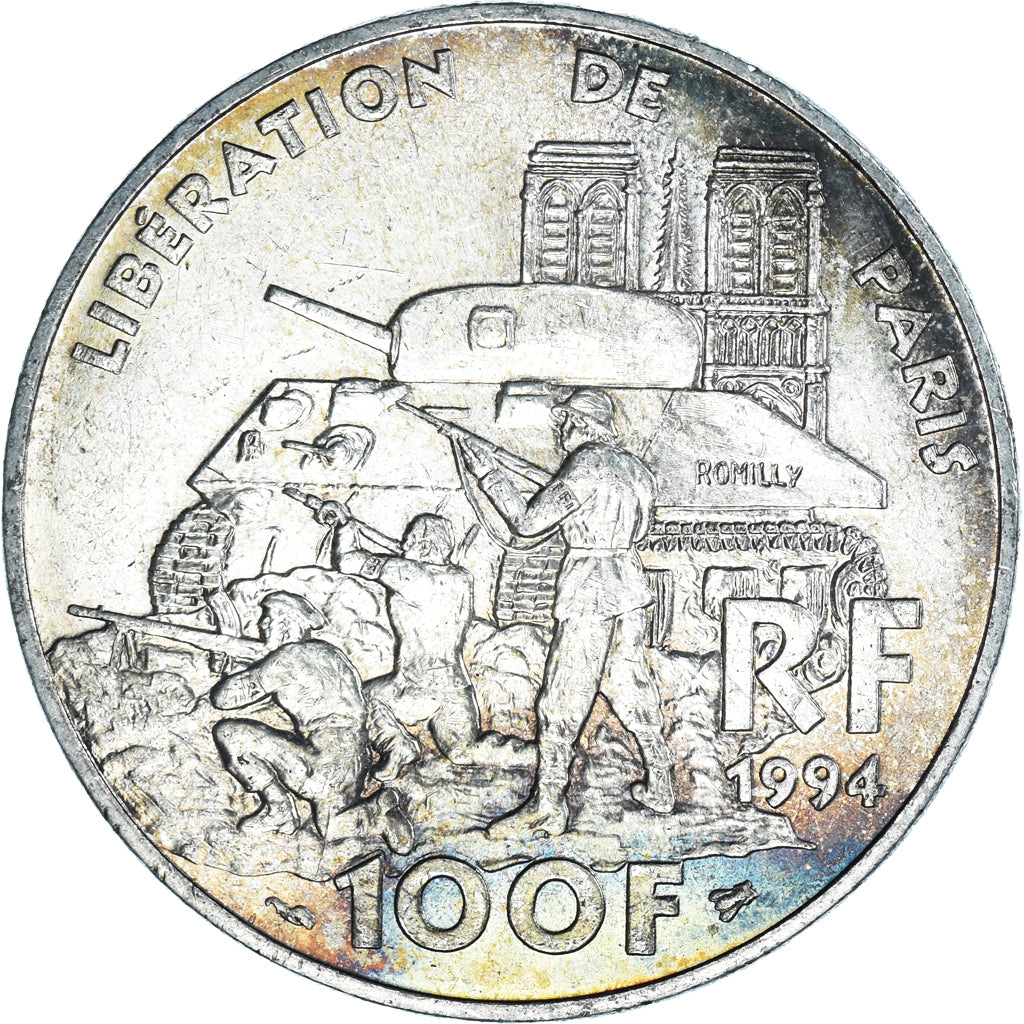 Coin, France, Libération de Paris, 100 Francs, 1994, AU(55-58), Silver