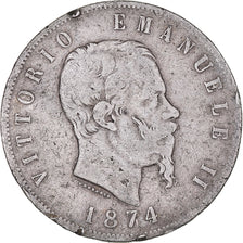 Monnaie, Italie, Vittorio Emanuele II, 5 Lire, 1874, Milan, TB, Argent, KM:8.3