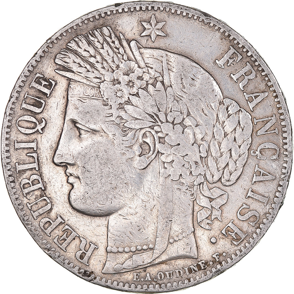 Moneda, Francia, Cérès, 5 Francs, 1849, Paris, BC+, Plata, KM:761.1