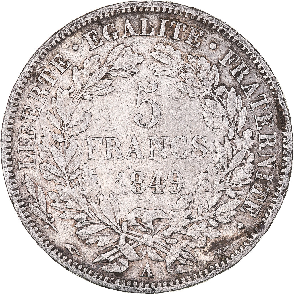 Moneda, Francia, Cérès, 5 Francs, 1849, Paris, BC+, Plata, KM:761.1