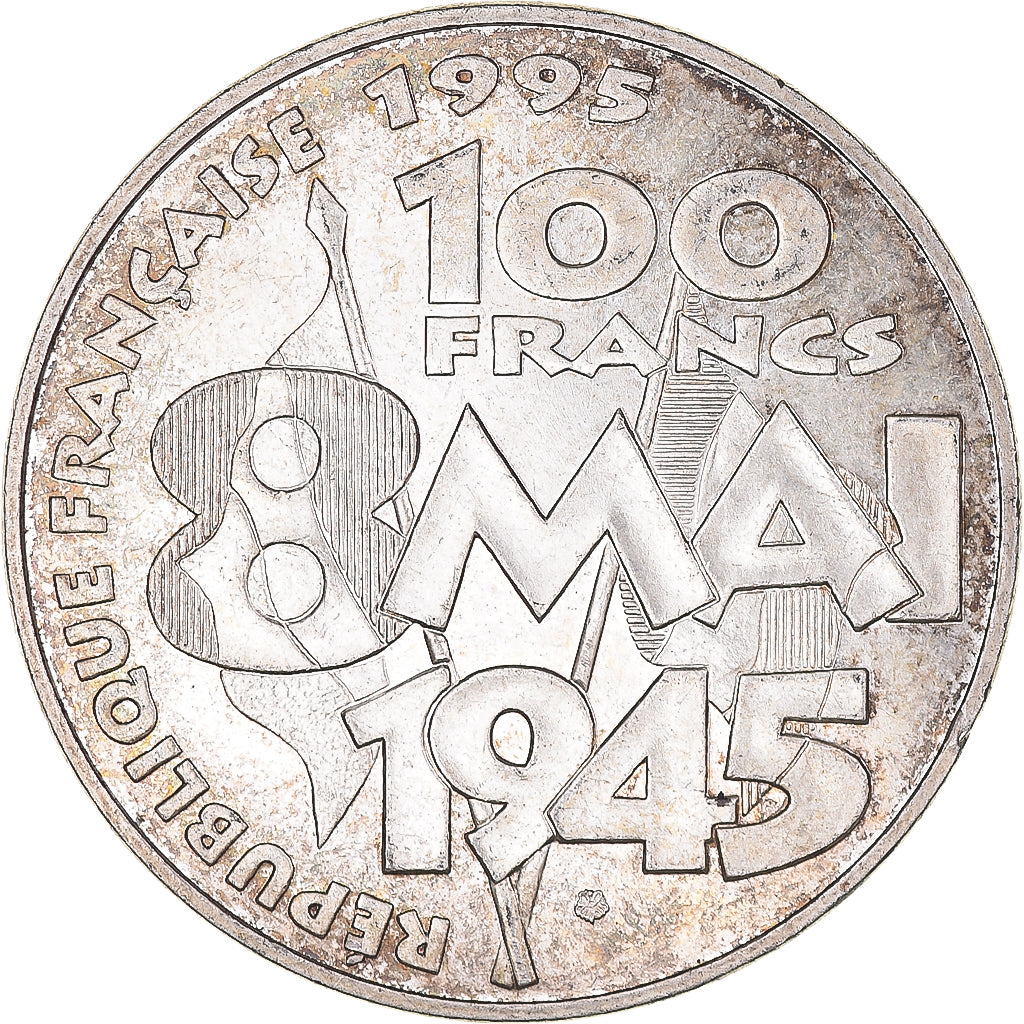 Moeda, França, 8 mai 1945, 100 Francs, 1995, AU(55-58), Prata, KM:1116.1