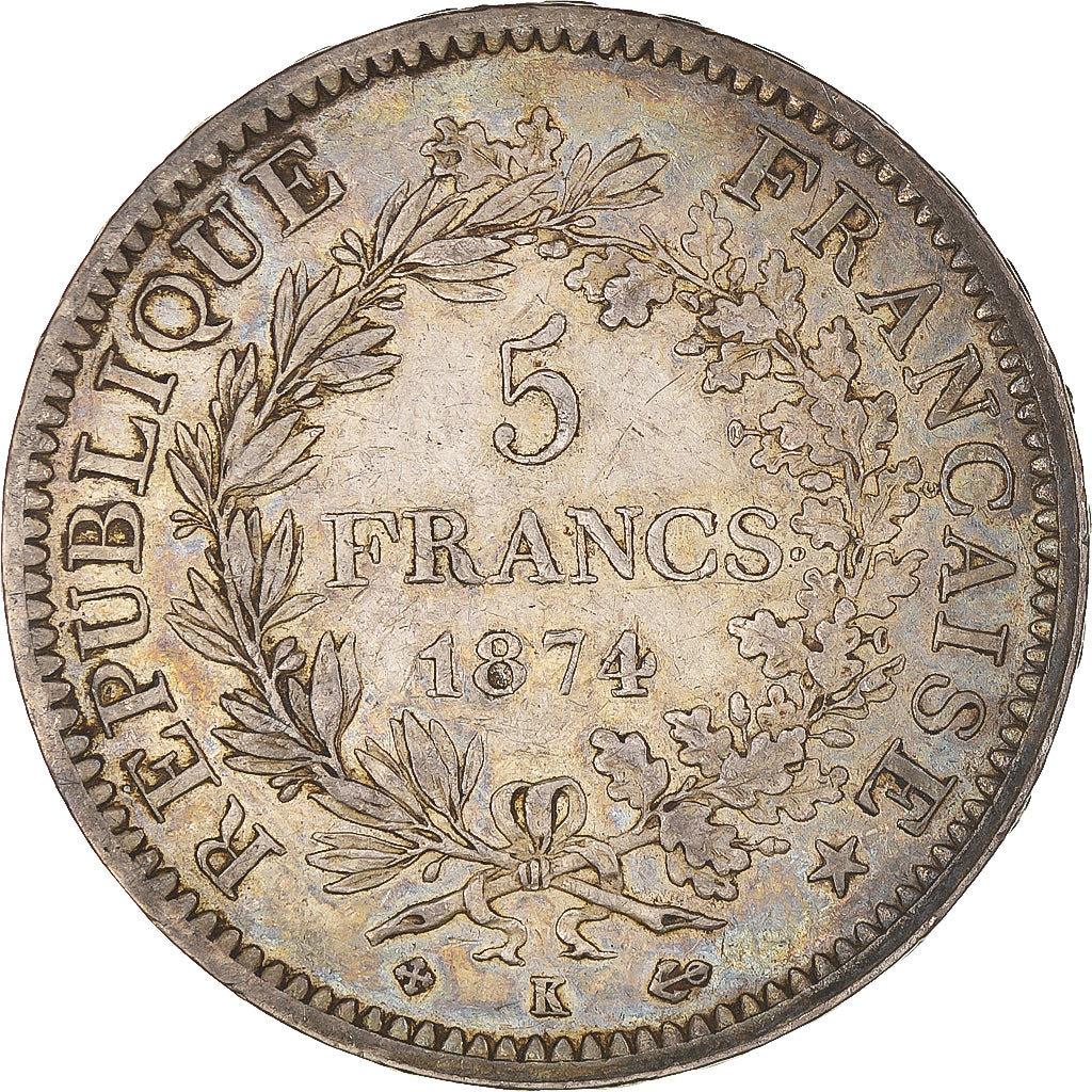 Munten, Frankrijk, Hercule, 5 Francs, 1874, Bordeaux, ZF, Zilver, KM:820.2, Le
