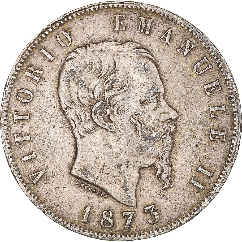 Coin, Italy, Vittorio Emanuele II, 5 Lire, 1873, Milan, VF(30-35), Silver