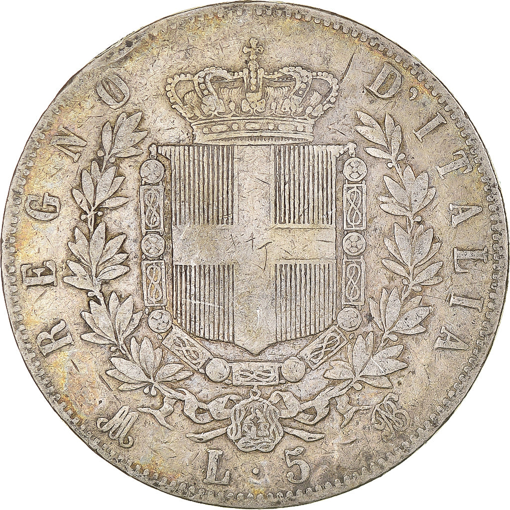 Moneda, Italia, Vittorio Emanuele II, 5 Lire, 1874, Milan, BC+, Plata, KM:8.3