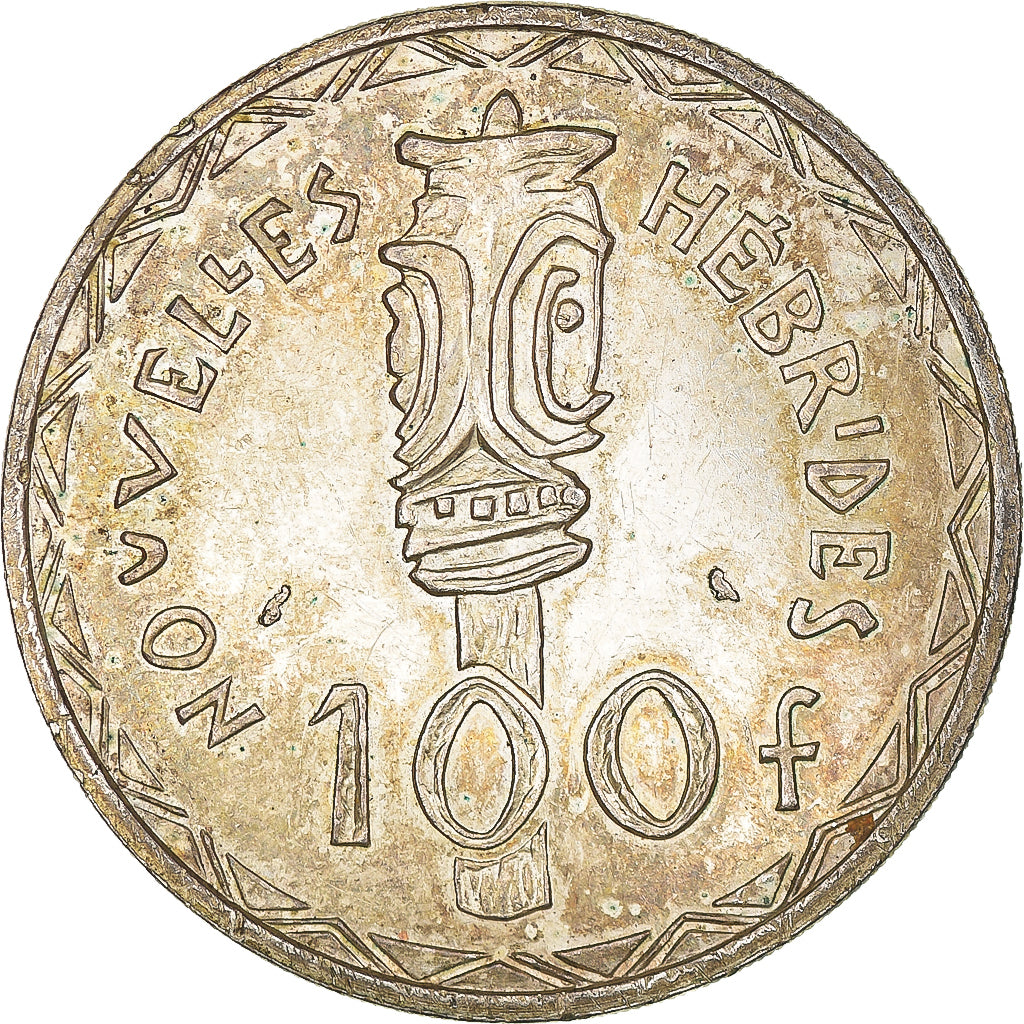Moeda, Novas Hébridas, 100 Francs, 1966, Paris, AU(55-58), Prata, KM:1