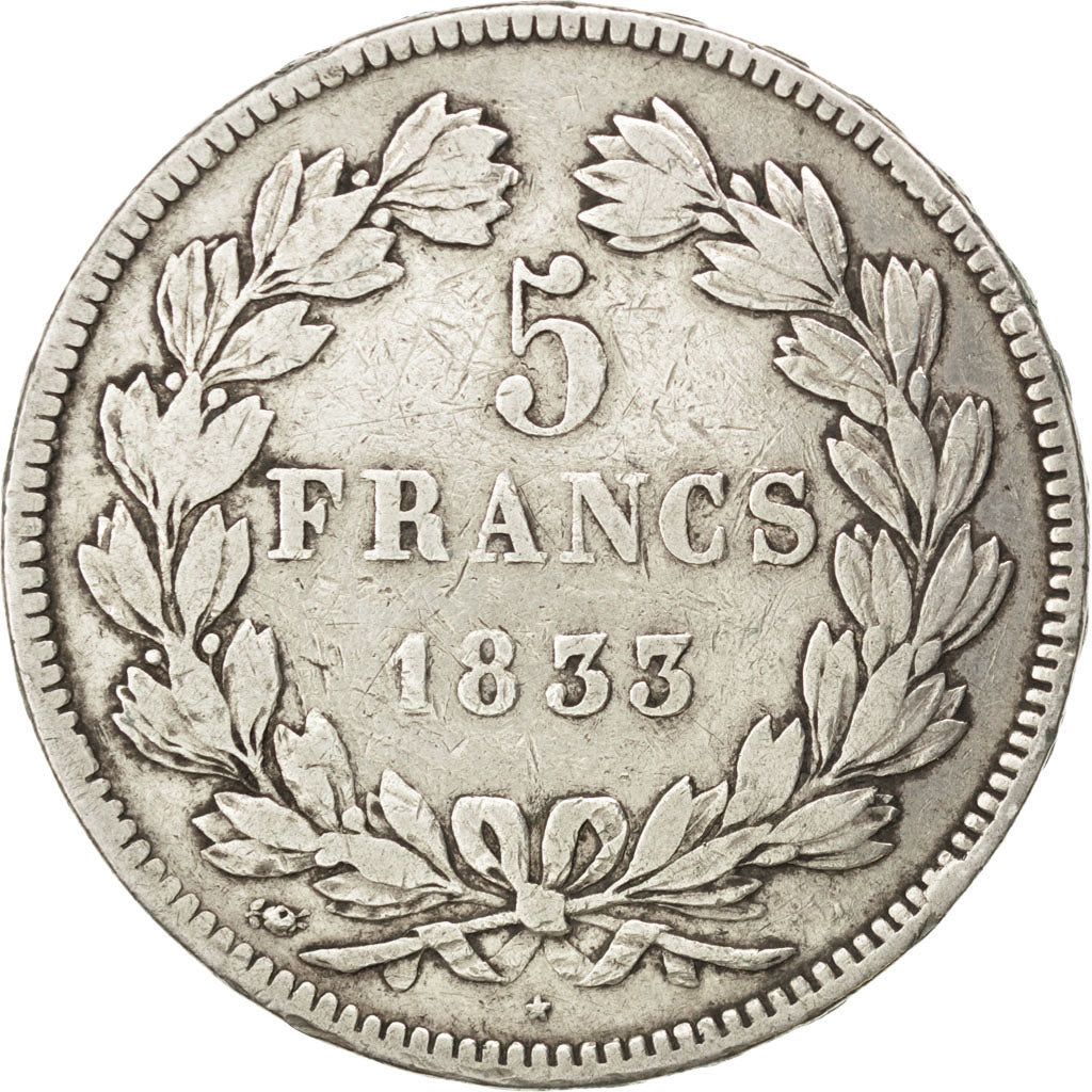 Münze, Frankreich, Louis-Philippe, 5 Francs, 1833, Bayonne, S+, Silber