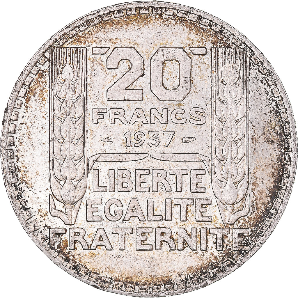 Moeda, França, Turin, 20 Francs, 1937, Paris, AU(50-53), Prata, KM:879