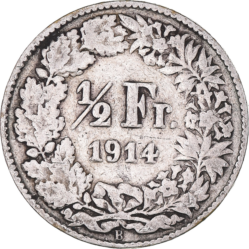 Moeda, Suíça, 1/2 Franc, 1914, Bern, EF(40-45), Prata, KM:23