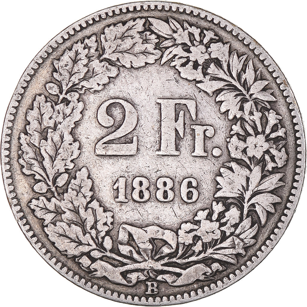 Coin, Switzerland, 2 Francs, 1886, Bern, VF(20-25), Silver, KM:21