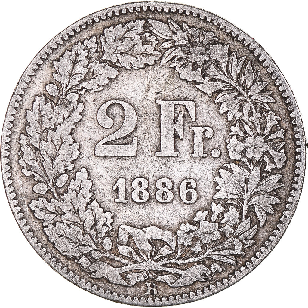 Coin, Switzerland, 2 Francs, 1886, Bern, VF(20-25), Silver, KM:21
