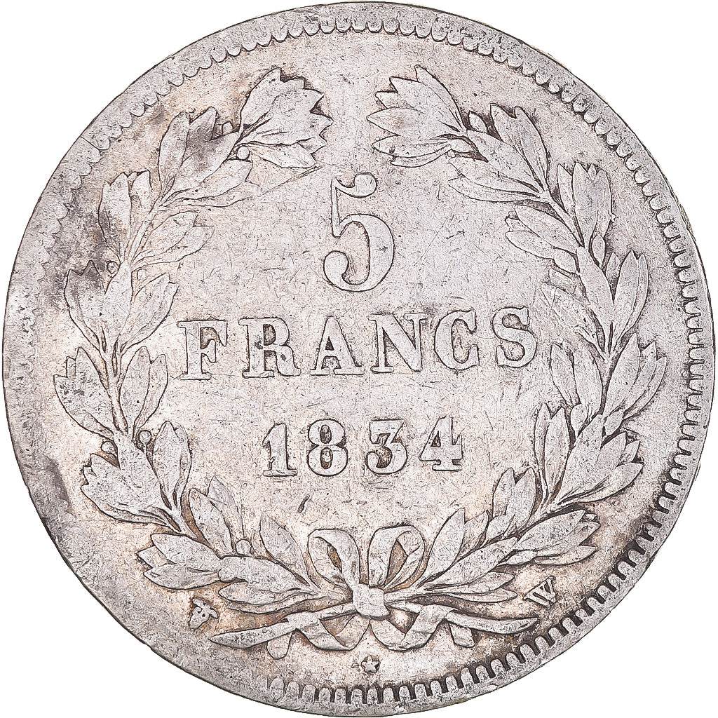 Coin, France, Louis-Philippe, 5 Francs, 1834, Lille, VF(20-25), Silver