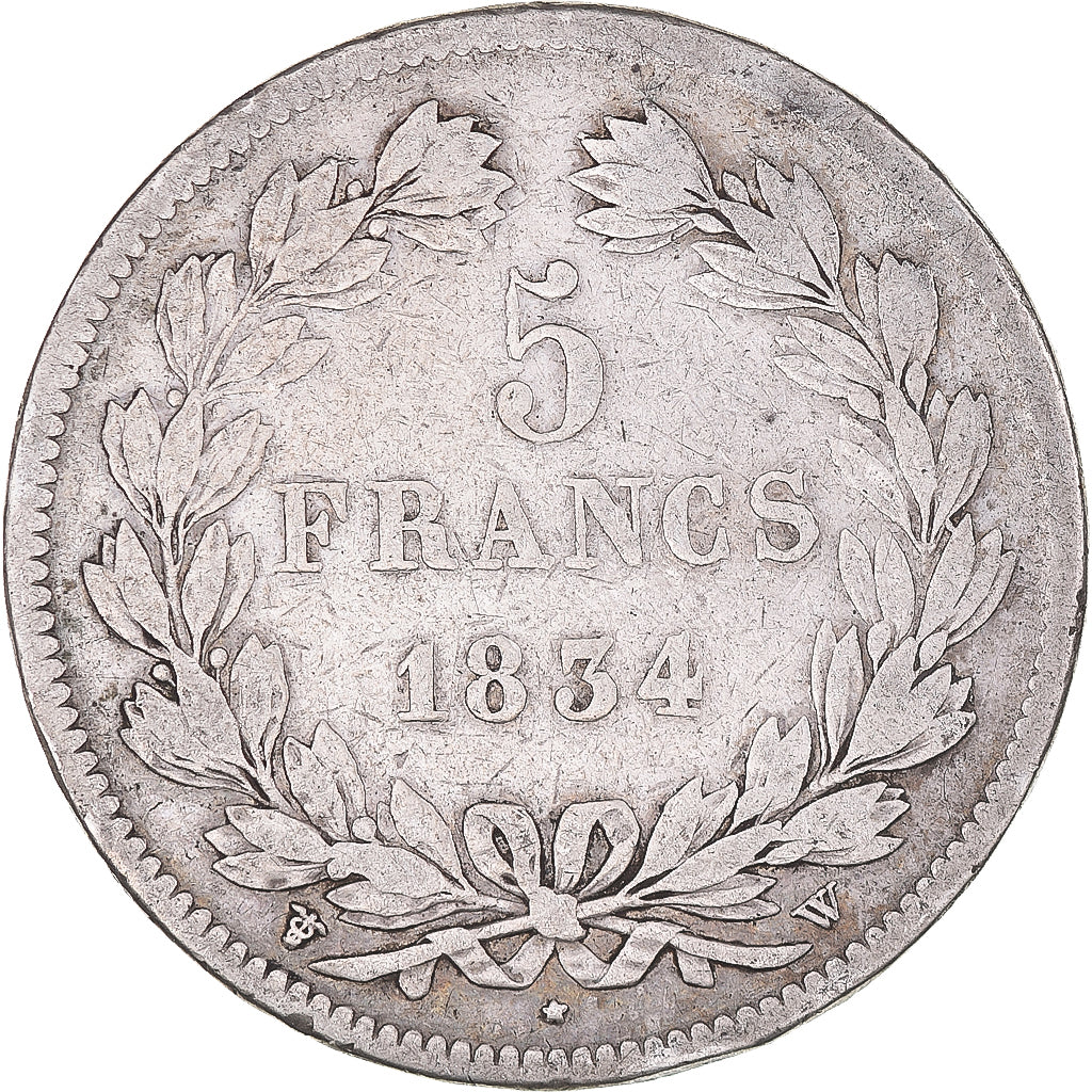 Coin, France, Louis-Philippe, 5 Francs, 1834, Lille, VF(20-25), Silver
