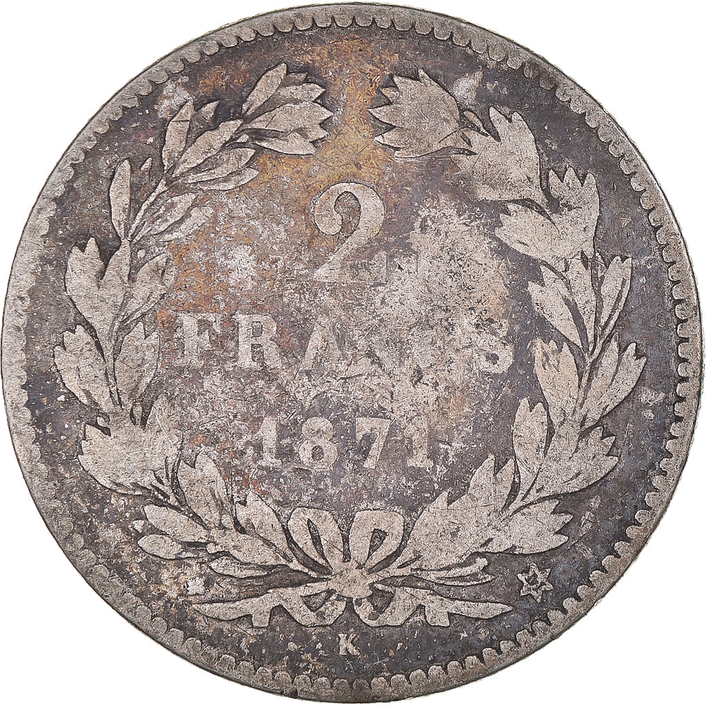 Coin, France, Cérès, 2 Francs, 1871, Bordeaux, F(12-15), Silver, KM:816.2