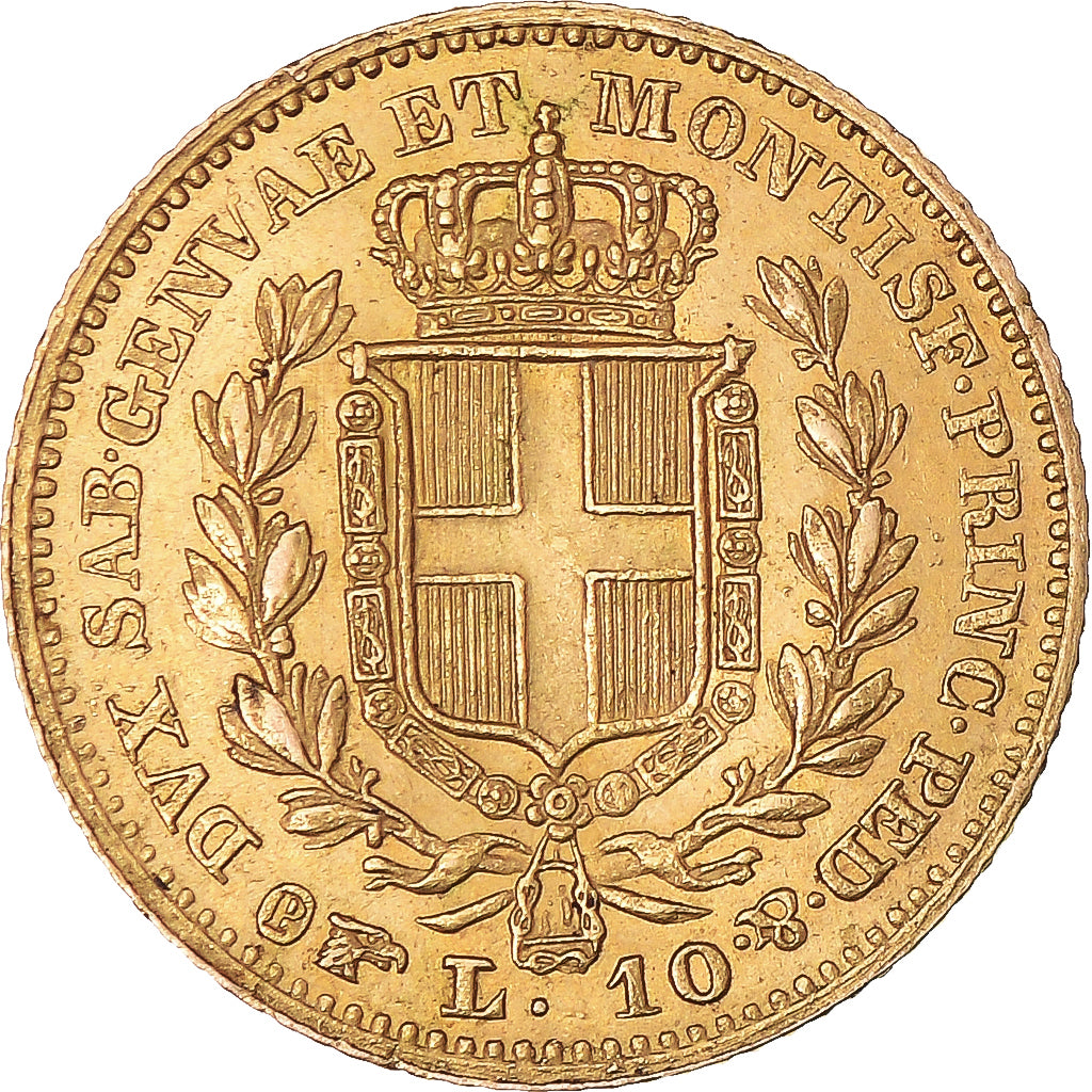 Kingdom of Sardinia, Carlo Alberto, 10 Lire, 1839, Torino, Dourado, AU(50-53)