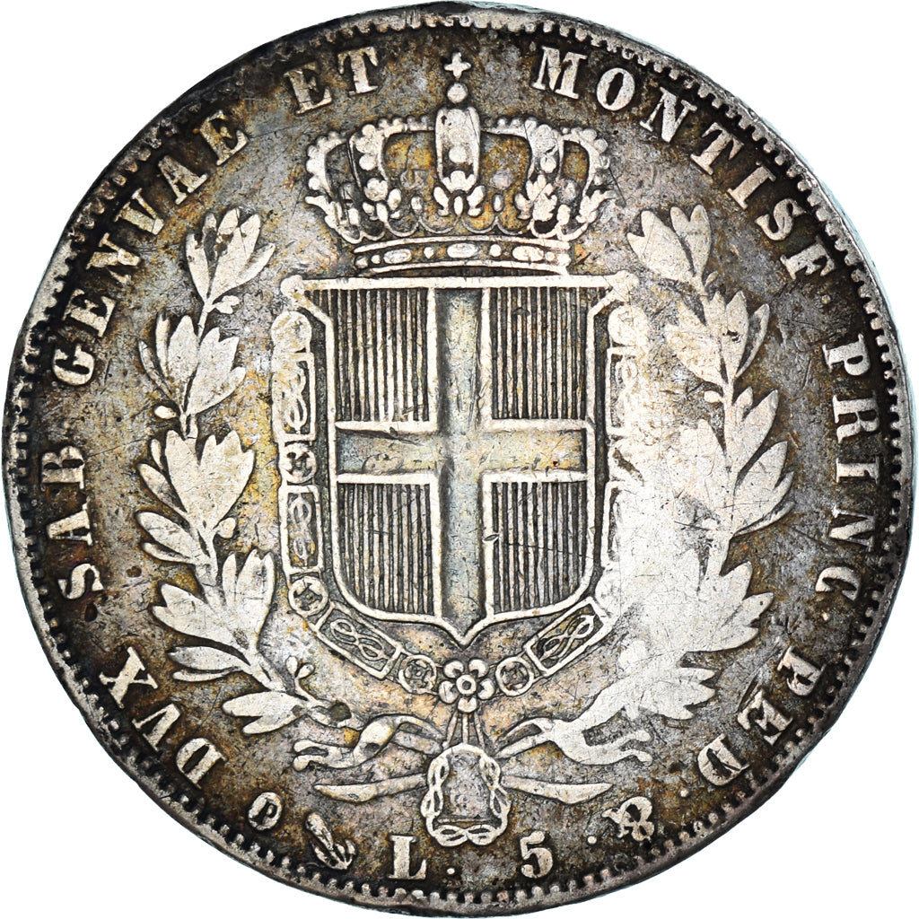 Moneta, STATI ITALIANI, SARDINIA, Carlo Alberto, 5 Lire, 1847, Genoa, MB