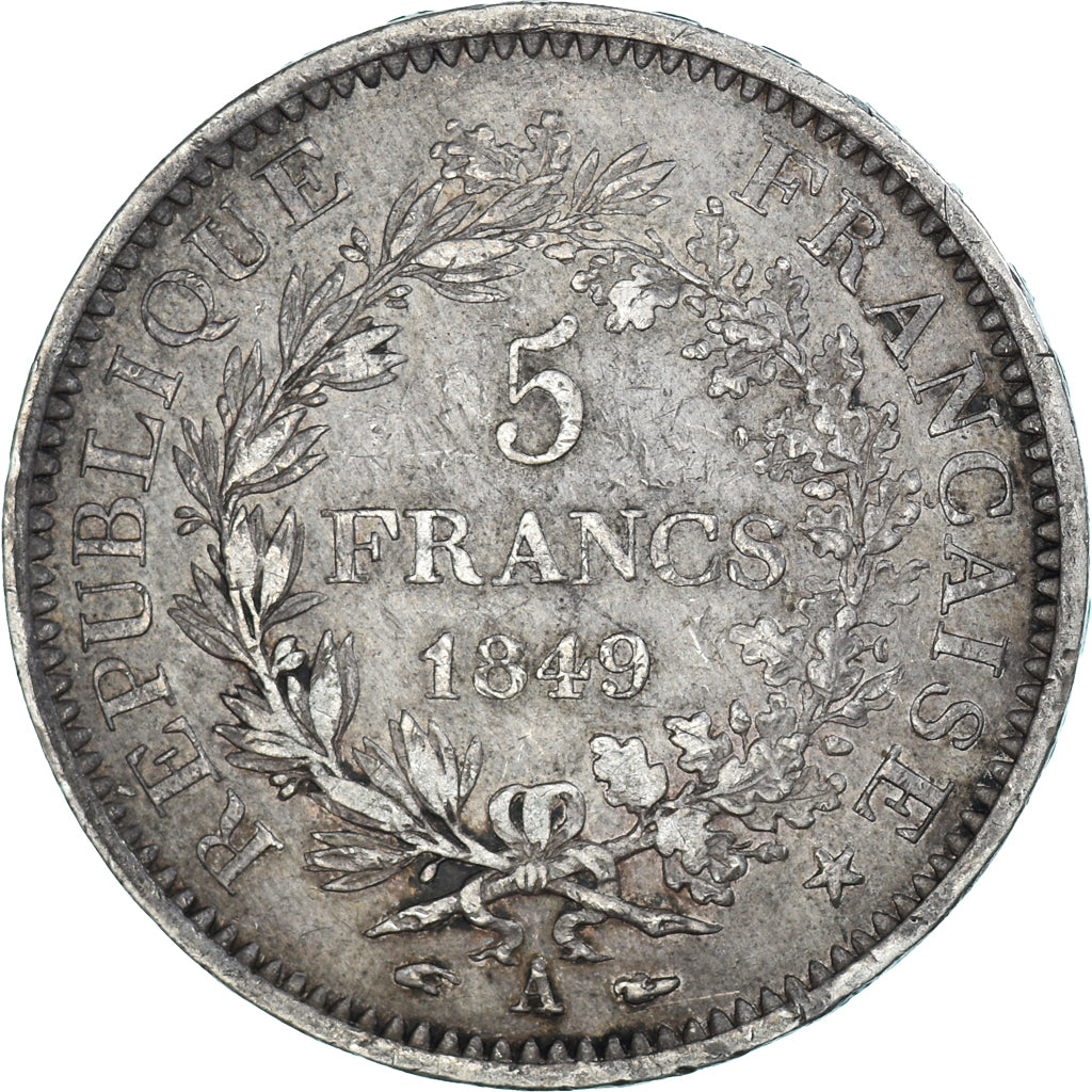 Moneta, Francia, Hercule, 5 Francs, 1849, Paris, MB+, Argento, KM:756.1