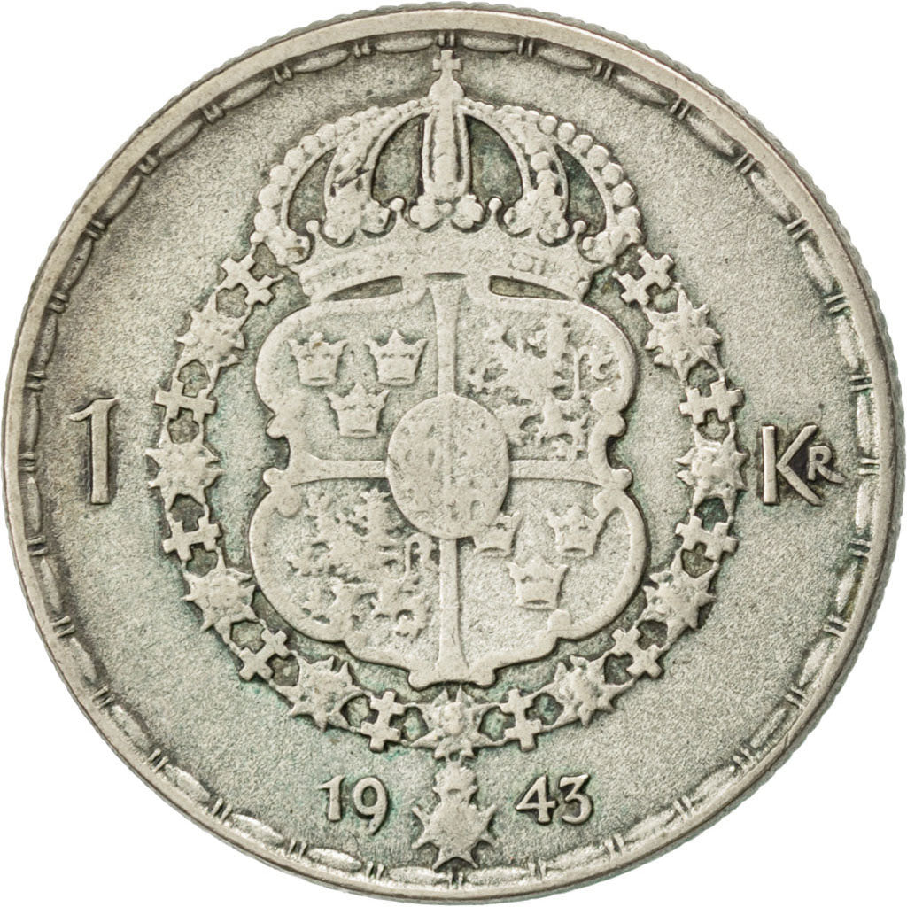 Coin, Sweden, Gustaf V, Krona, 1943, VF(30-35), Silver, KM:814