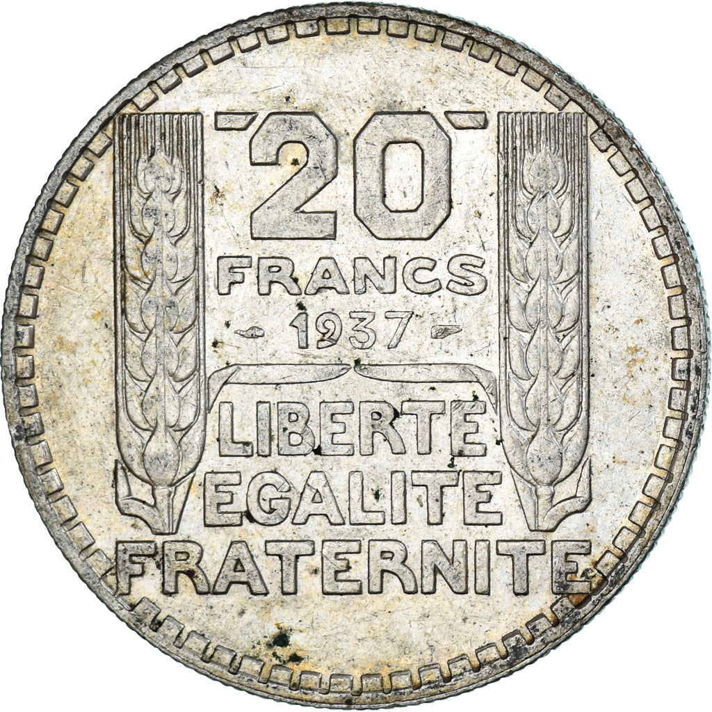 Moeda, França, Turin, 20 Francs, 1937, Paris, EF(40-45), Prata, KM:879