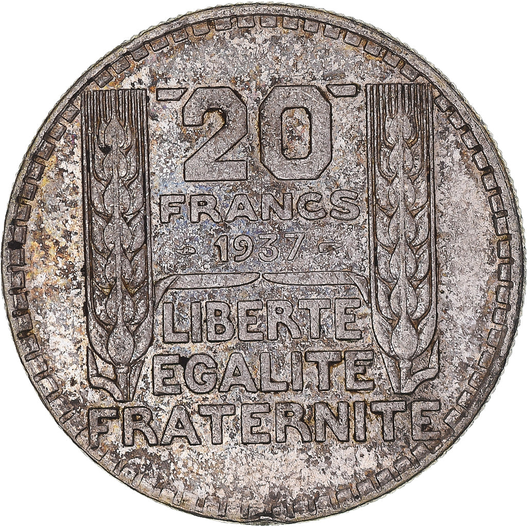 Moneda, Francia, Turin, 20 Francs, 1937, Paris, MBC+, Plata, KM:879, Gadoury:852
