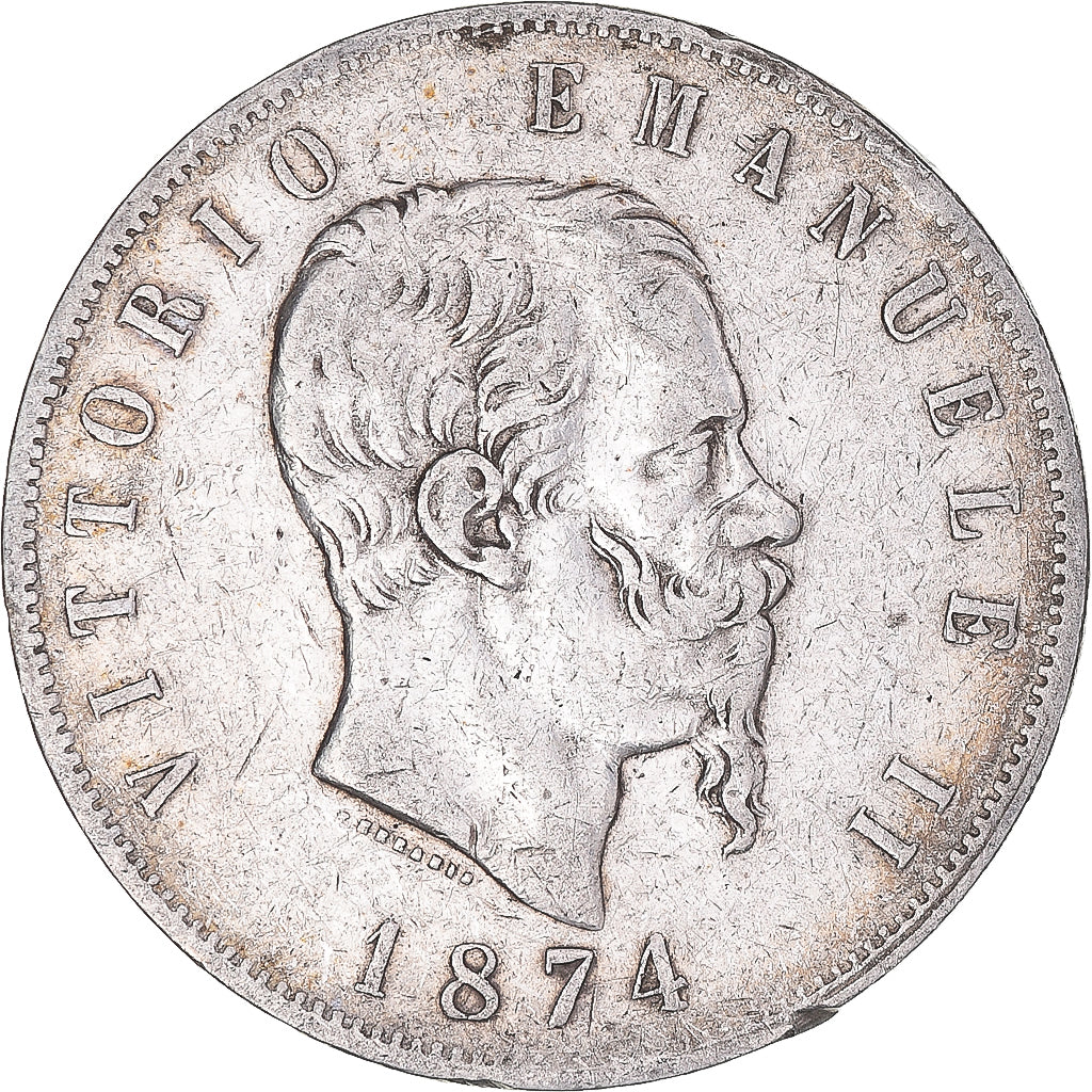 Moneta, Italia, Vittorio Emanuele II, 5 Lire, 1874, Milan, MB, Argento, KM:8.3