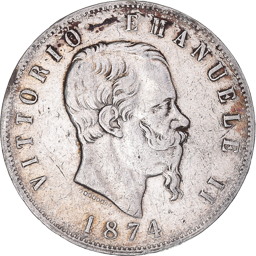 Moneta, Italia, Vittorio Emanuele II, 5 Lire, 1874, Milan, MB, Argento, KM:8.3