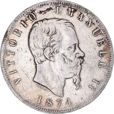 Moneta, Italia, Vittorio Emanuele II, 5 Lire, 1874, Milan, MB, Argento, KM:8.3