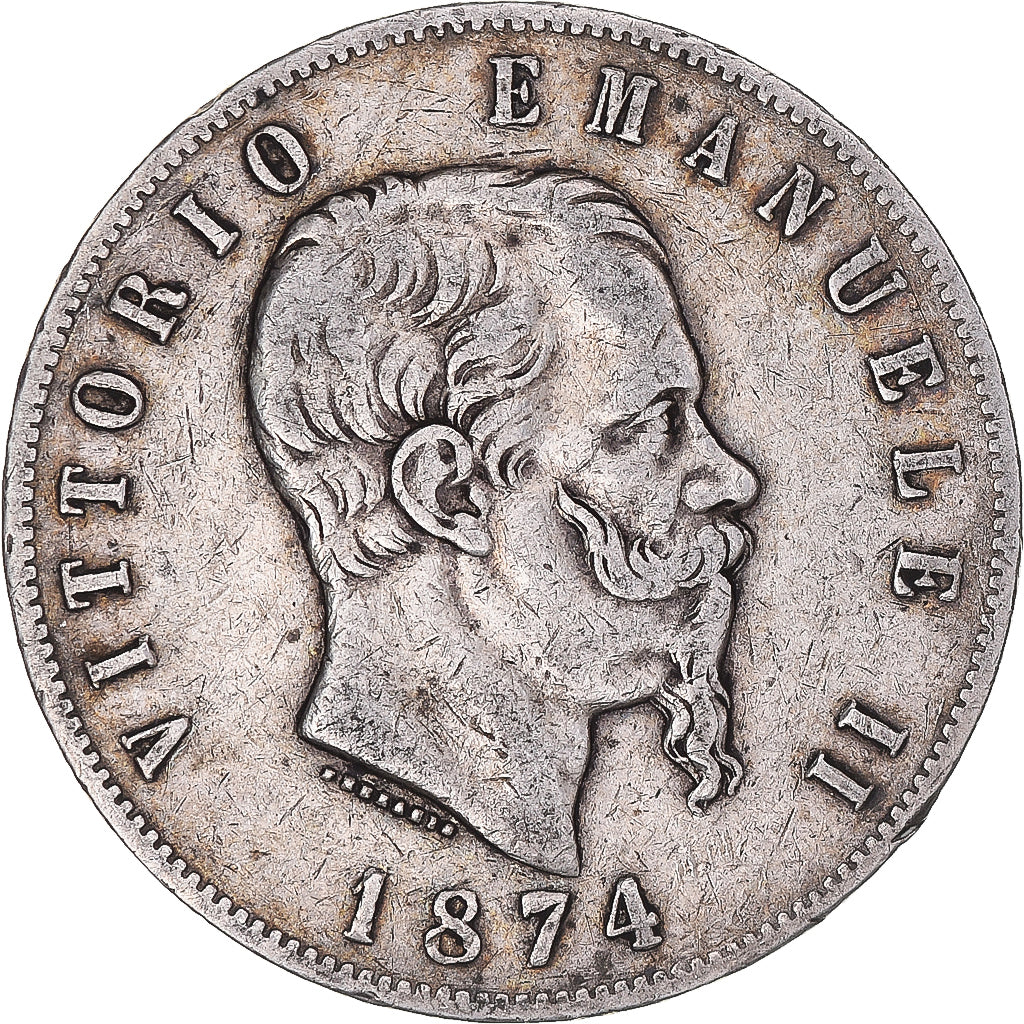 Münze, Italien, Vittorio Emanuele II, 5 Lire, 1874, Milan, S+, Silber, KM:8.3