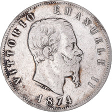 Moneta, Italia, Vittorio Emanuele II, 5 Lire, 1874, Milan, MB+, Argento, KM:8.3