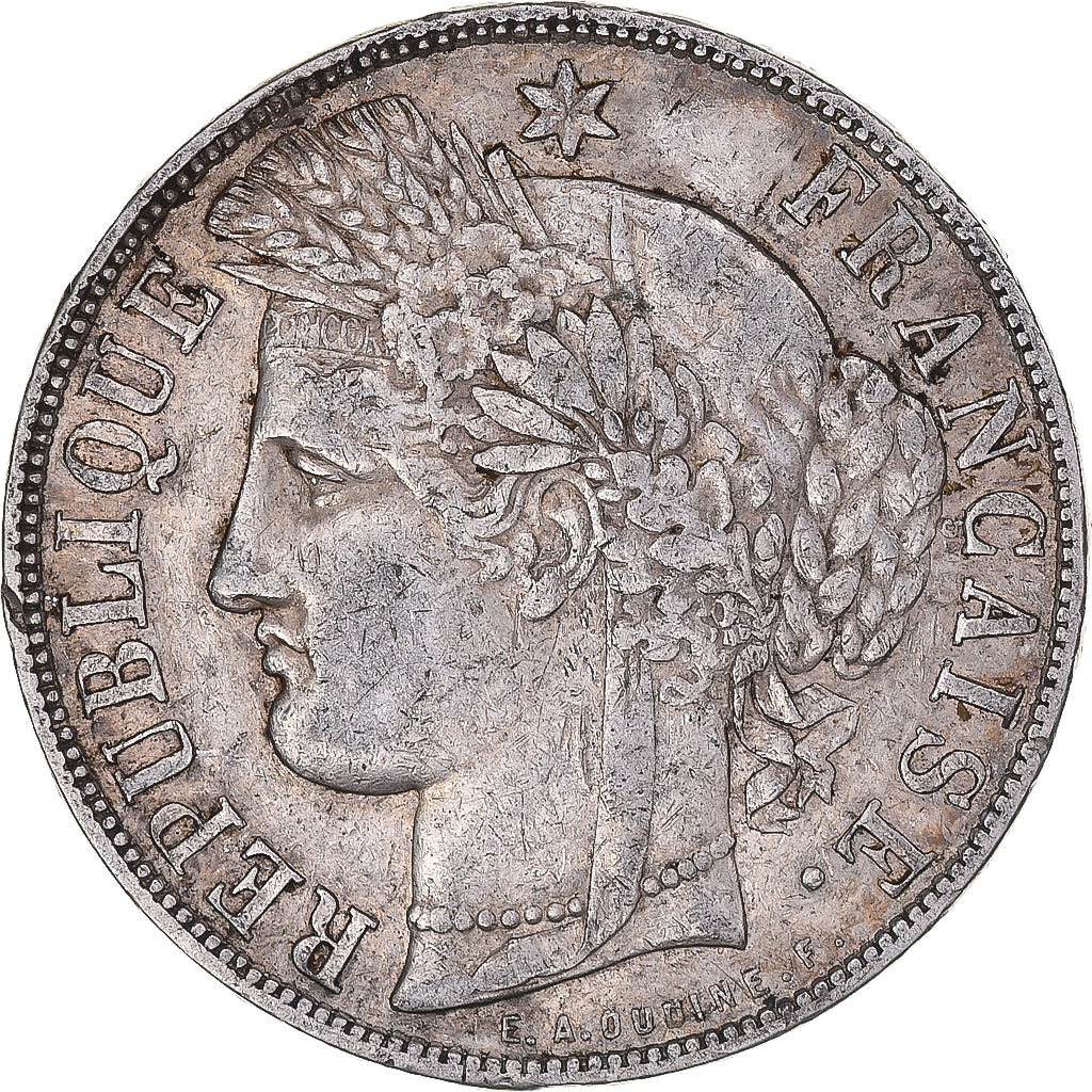 Coin, France, Cérès, 5 Francs, 1870, Bordeaux, M at 12 o'clock, EF(40-45)